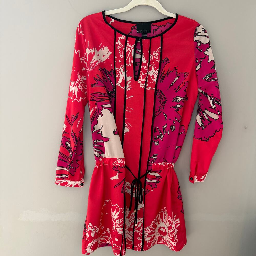 Atina Cristina XS Long Sleeve Tunic Dress Drop Waist RedPink